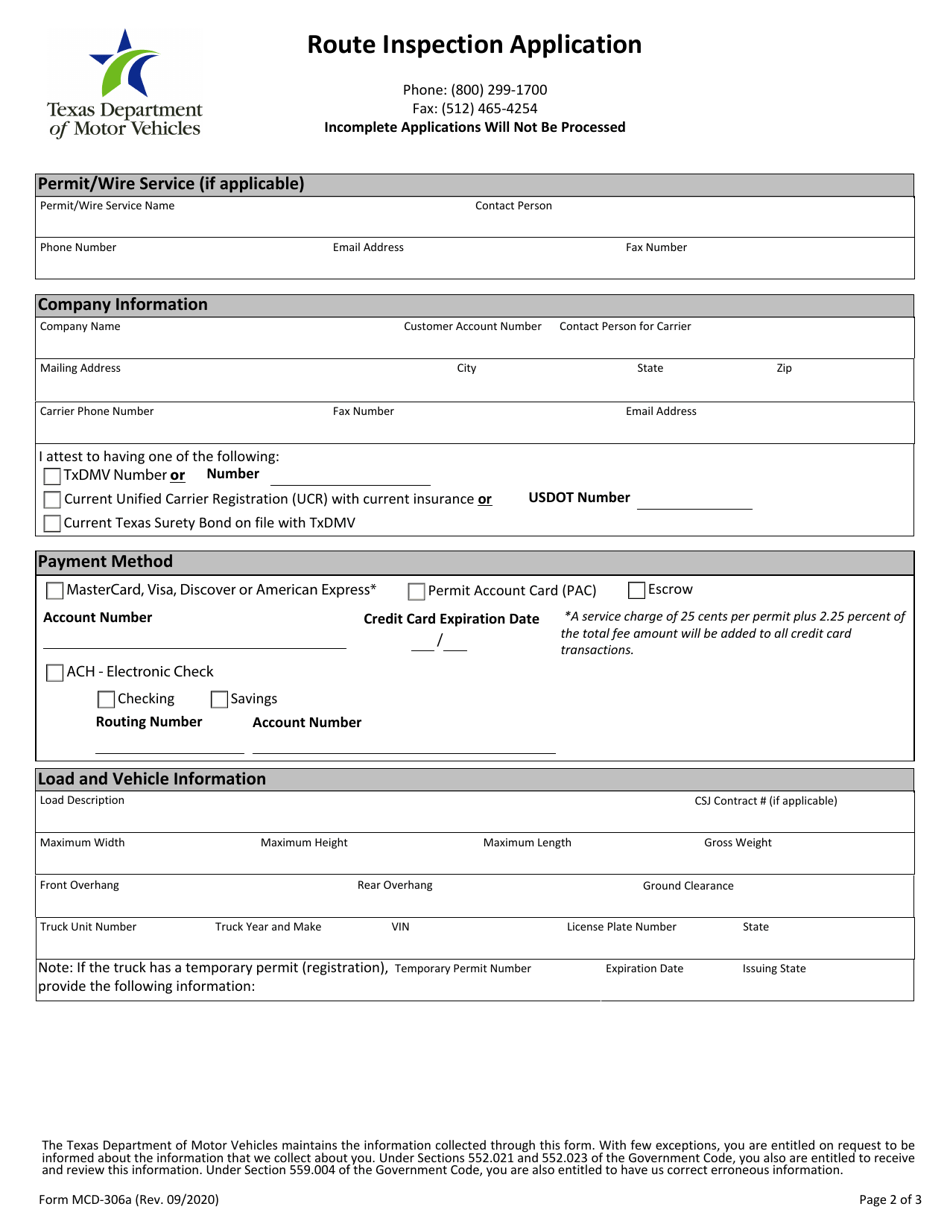 Form MCD-306A Route Inspection Application - Texas, Page 2