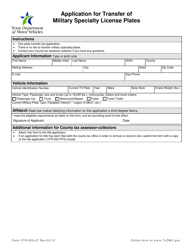 Document preview: Form VTR-420-UT Application for Transfer of Military Specialty License Plates - Texas