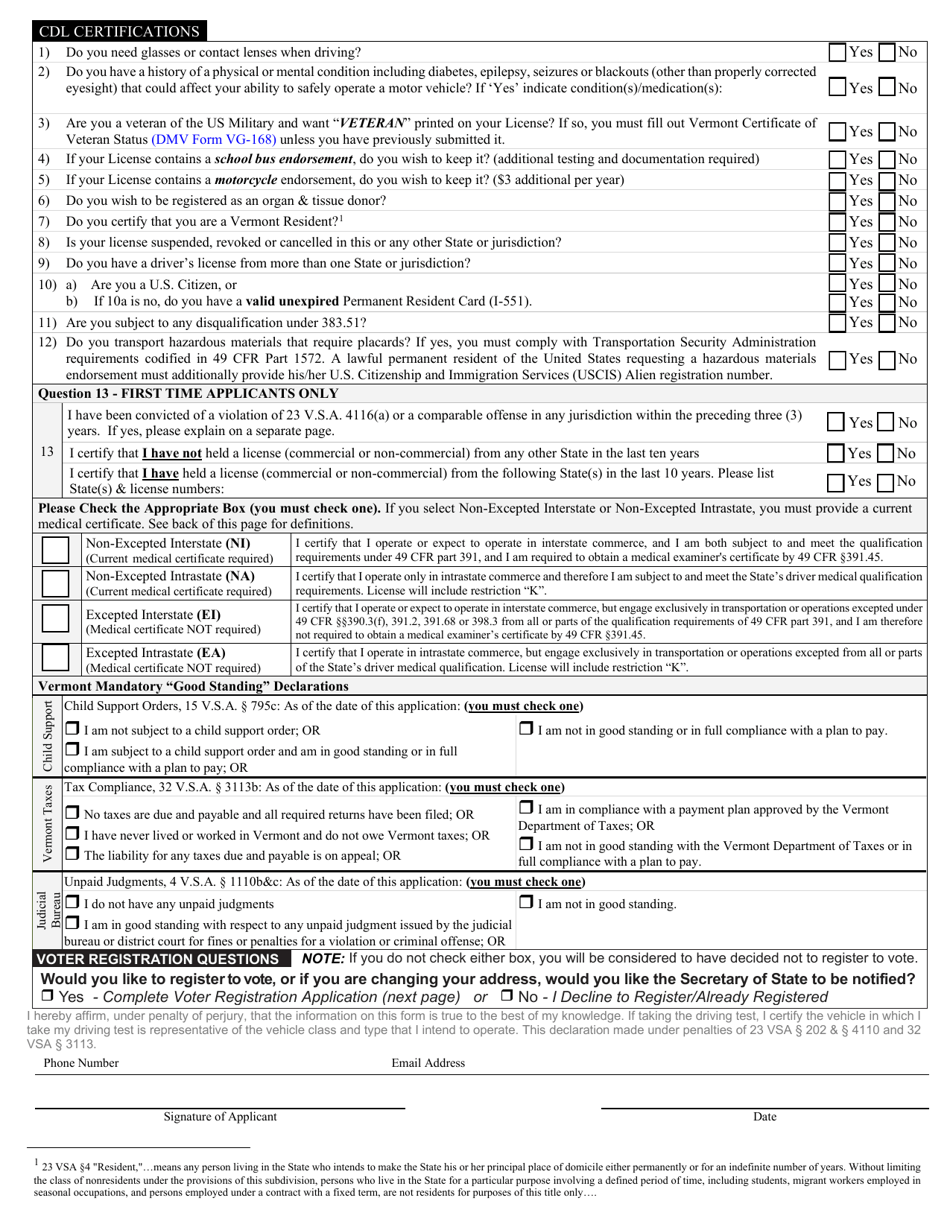 Form VL-031 Application for Commercial License / Permit - Vermont, Page 3
