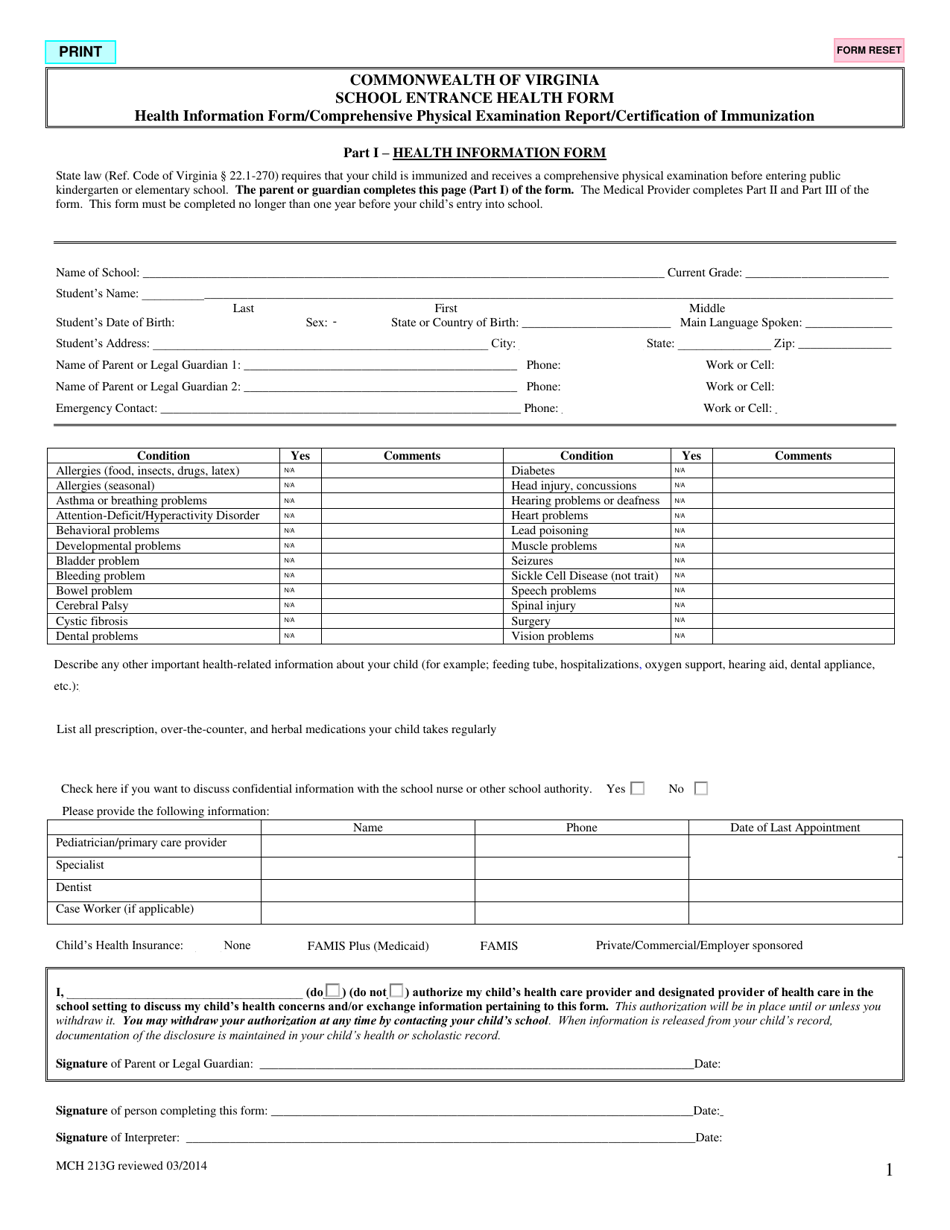 School Health Forms.pdf Form MCH213G - Fill Out, Sign Online and Download Fillable PDF ...