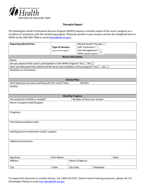 DOH Form 630-101  Printable Pdf