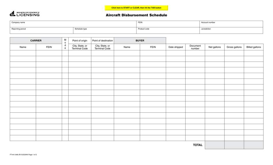 Form FT-441-848 Aircraft Disbursement Schedule - Washington, Page 1