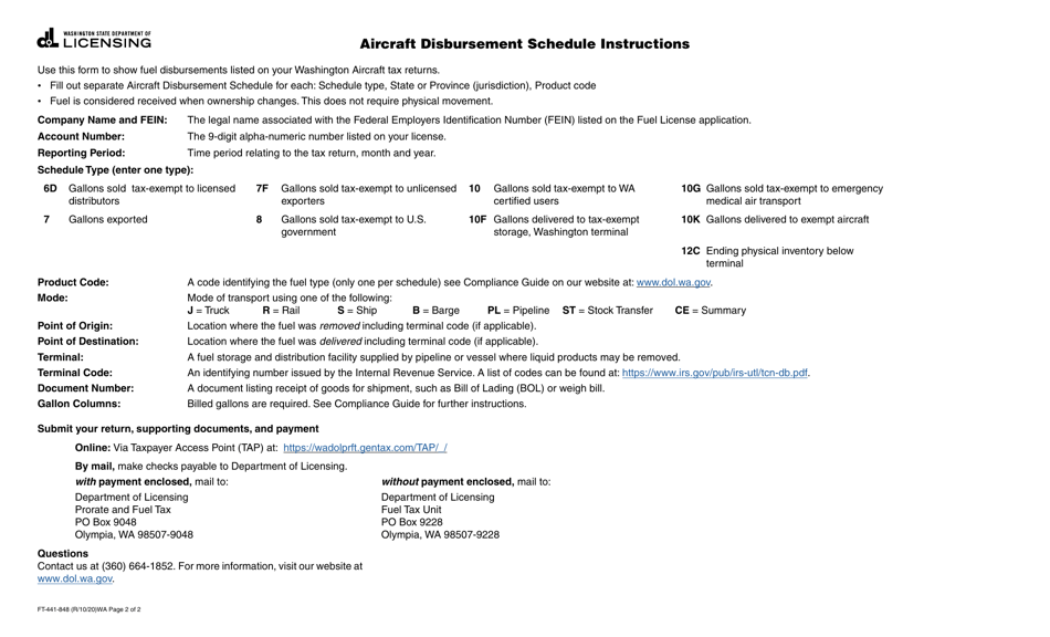 Form FT-441-848 Aircraft Disbursement Schedule - Washington, Page 2