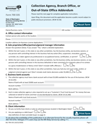 Form BLS700-335 Collection Agency, Branch Office, or Out-of-State Office Addendum - Washington