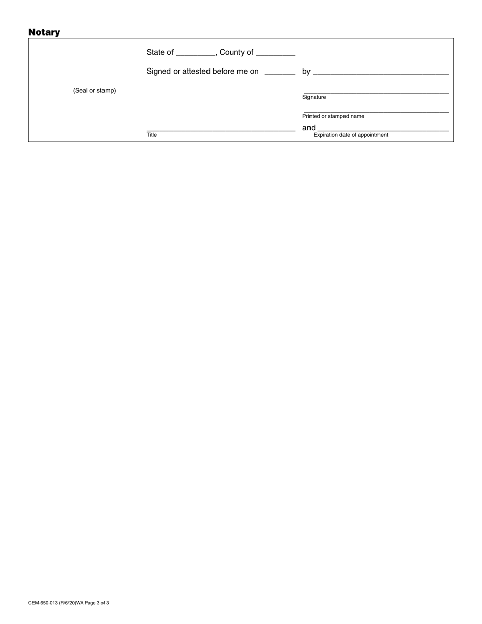 Form CEM-650-013 Cemetery Certificate of Authority Application - Washington, Page 3