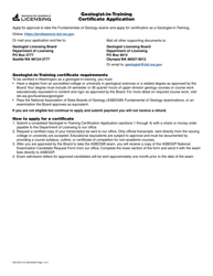 Form GEO-637-012 Geologist-In-training Certificate Application - Washington