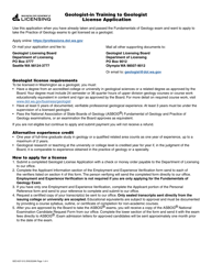 Form GEO-637-013 Geologist-In Training to Geologist License Application - Washington