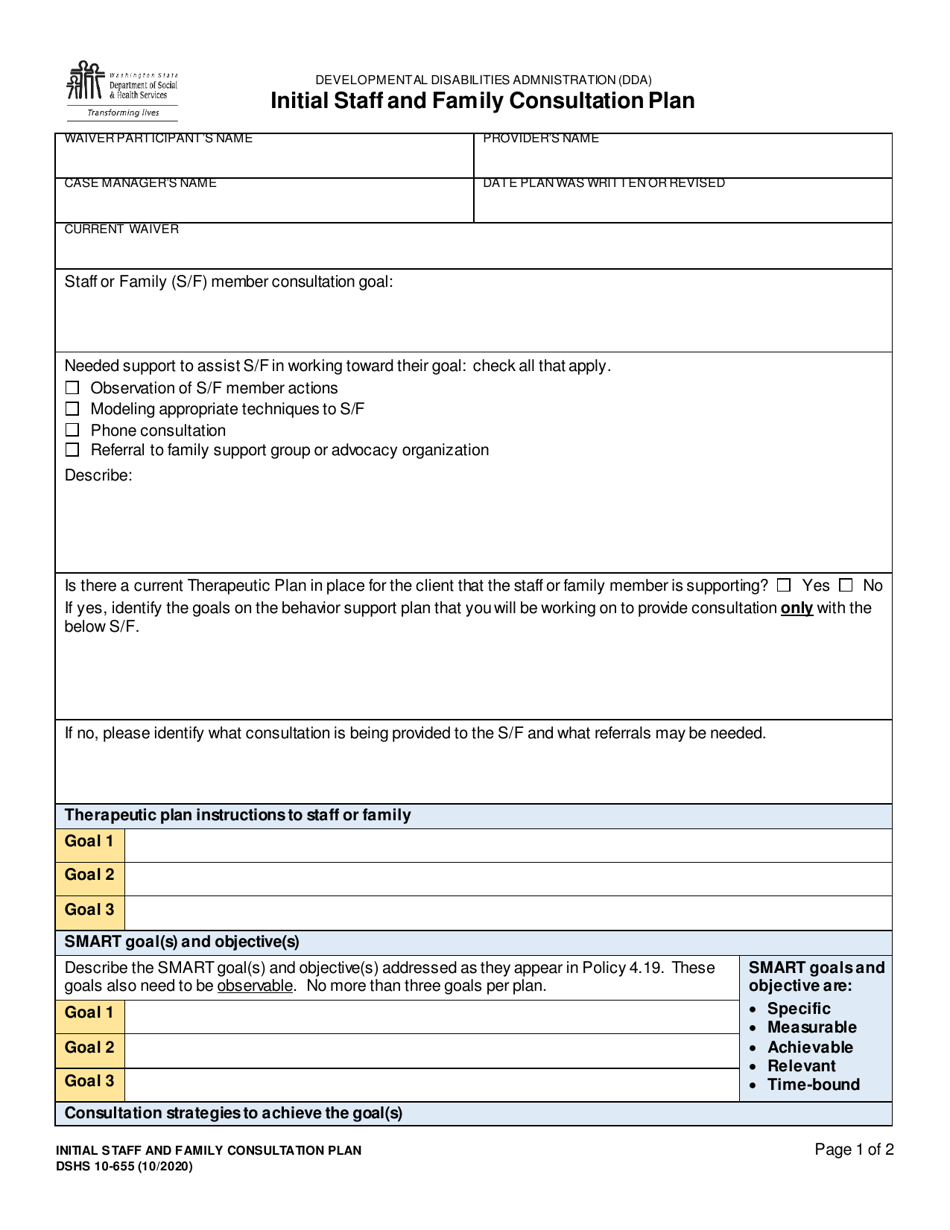 DSHS Form 10-655 Initial Staff and Family Consultation Plan - Washington, Page 1