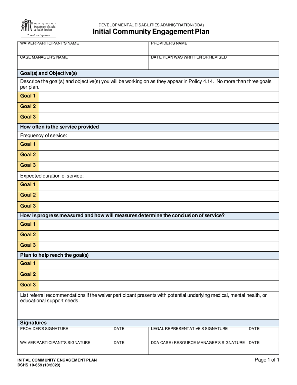 DSHS Form 10-659 Initial Community Engagement Plan - Washington, Page 1