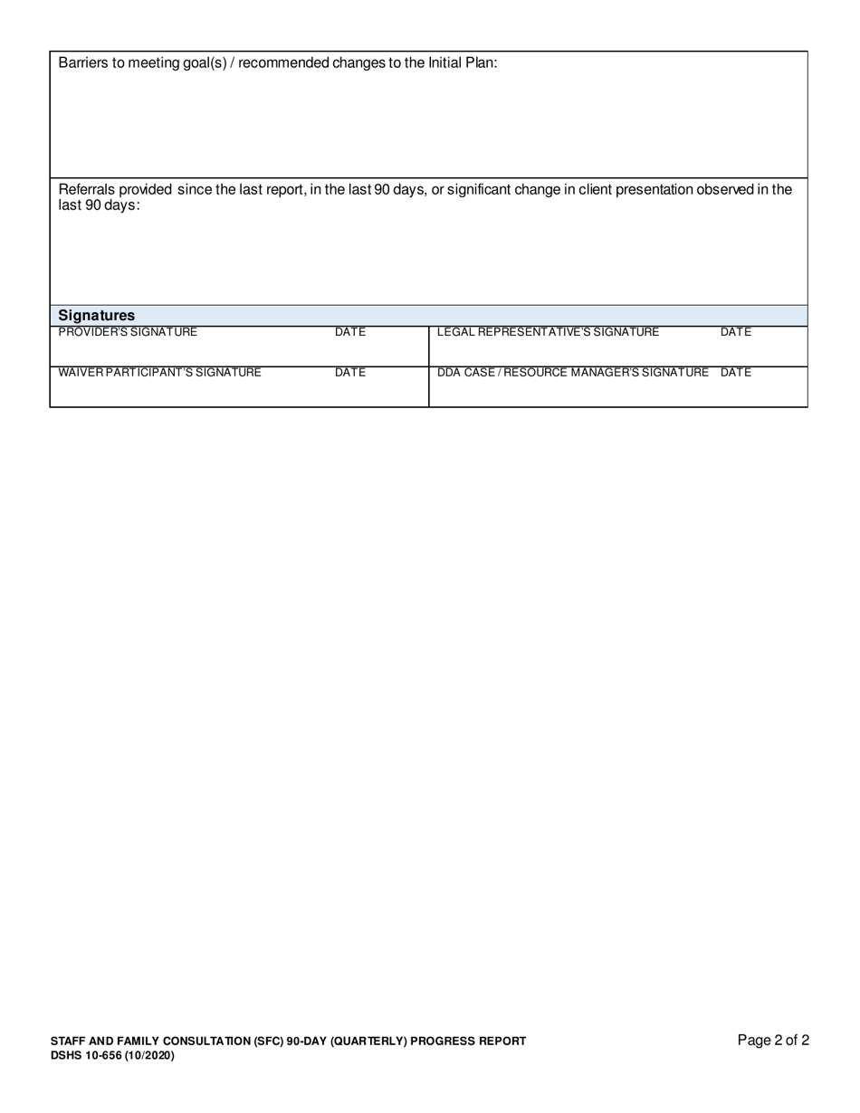 DSHS Form 10-656 Staff and Family Consultation (Sfc) 90-day (Quarterly) Progress Report - Washington, Page 2