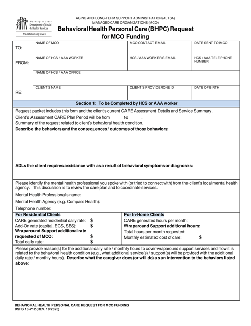 DSHS Form 13-712  Printable Pdf