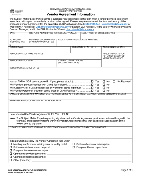 DSHS Form 17-299  Printable Pdf