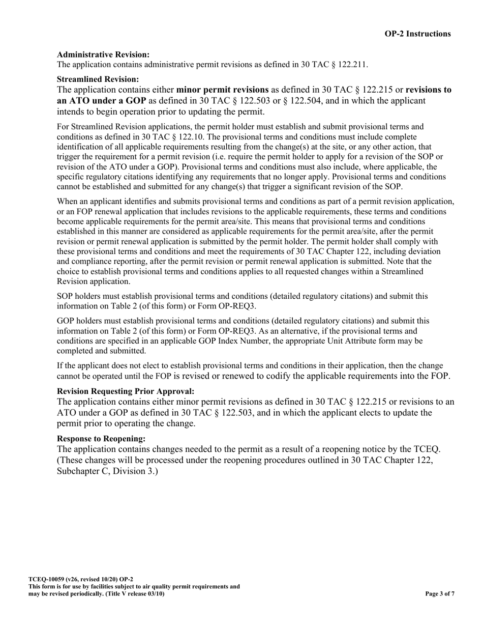 Form OP-2 (TCEQ-10059) Application for Permit Revision / Renewal - Texas, Page 3