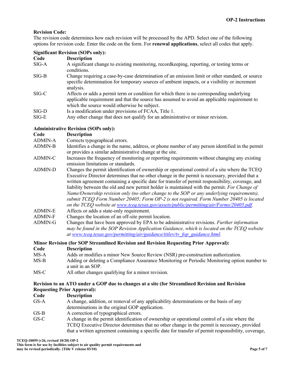 Form OP-2 (TCEQ-10059) Application for Permit Revision / Renewal - Texas, Page 5