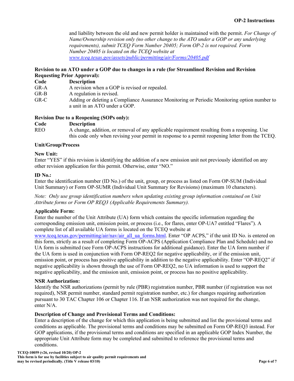 Form OP-2 (TCEQ-10059) Application for Permit Revision / Renewal - Texas, Page 6