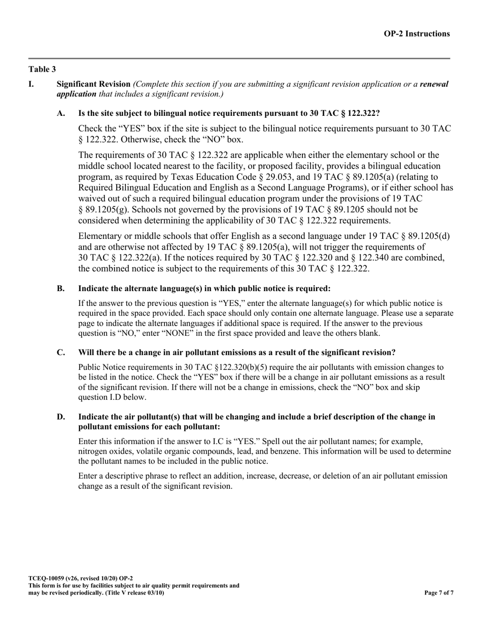 Form OP-2 (TCEQ-10059) Application for Permit Revision / Renewal - Texas, Page 7