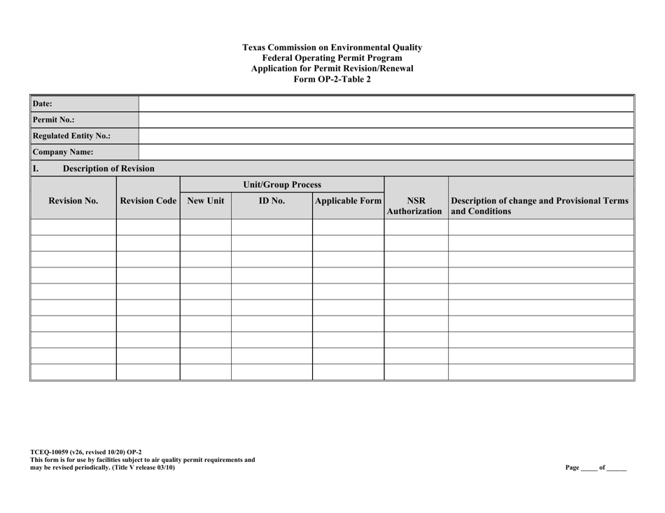 Form OP-2 (TCEQ-10059) Application for Permit Revision / Renewal - Texas, Page 9