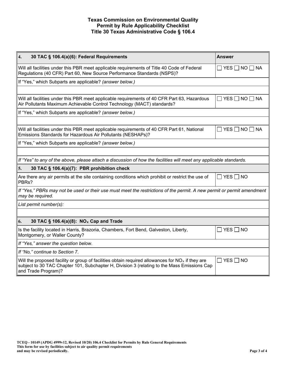Form TCEQ-10149 Permit by Rule Applicability Checklist - Texas, Page 3