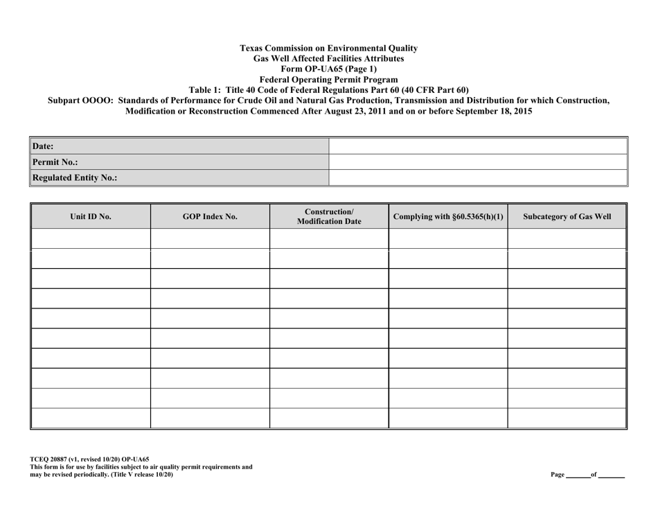 Form OP-UA65 (TCEQ-20887) Gas Well Affected Facilities - Texas, Page 4