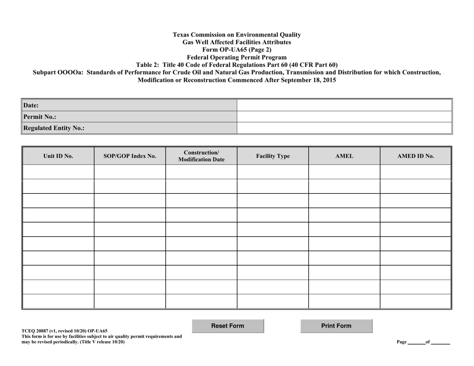 Form OP-UA65 (TCEQ-20887) Gas Well Affected Facilities - Texas, Page 5