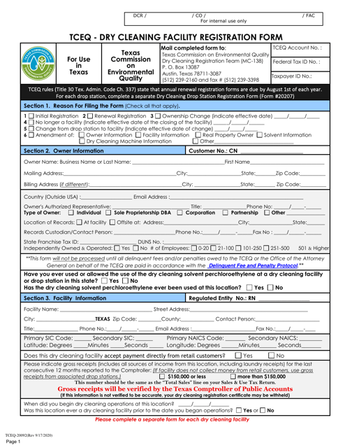 Form TCEQ-20092 Dry Cleaning Facility Registration Form - Texas