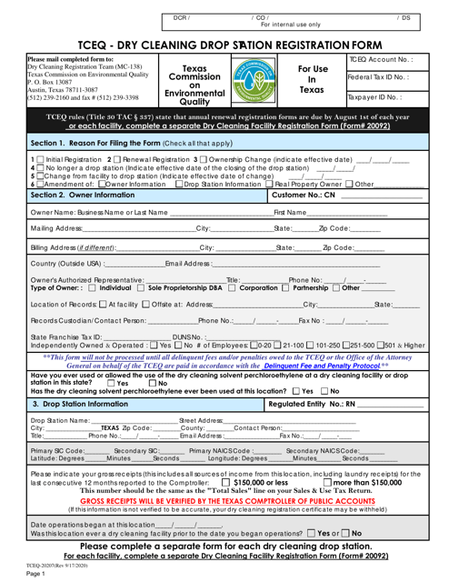Form TCEQ-20207 Dry Cleaning Drop Station Registration Form - Texas