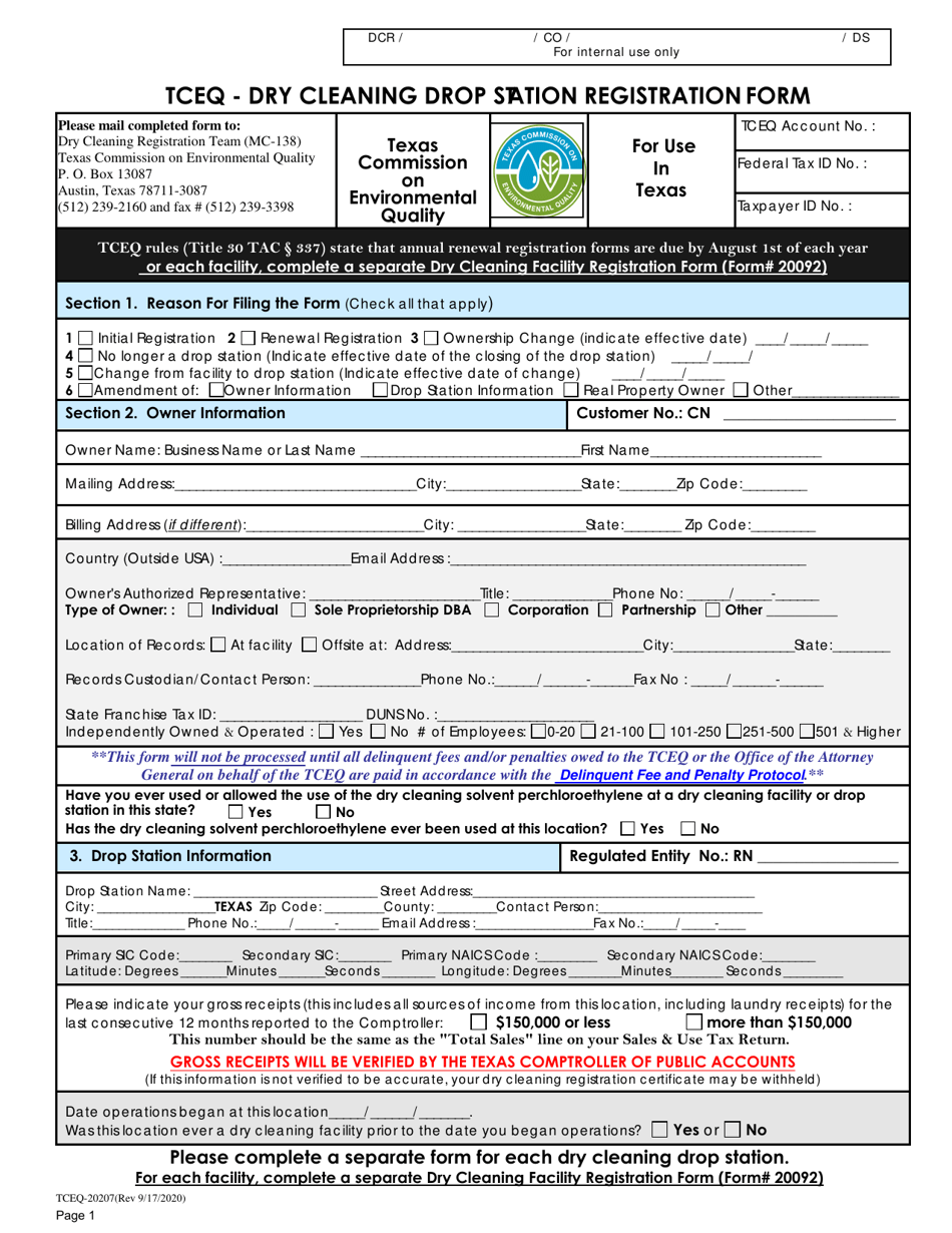 Form TCEQ-20207 Download Fillable PDF or Fill Online Dry Cleaning Drop Sns-Brigh10