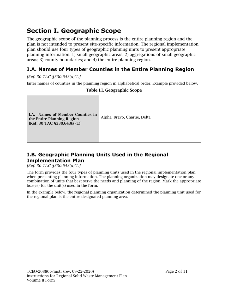 Instructions for Form TCEQ-20880B Regional Solid Waste Management Plan (Volume II) - Texas, Page 2