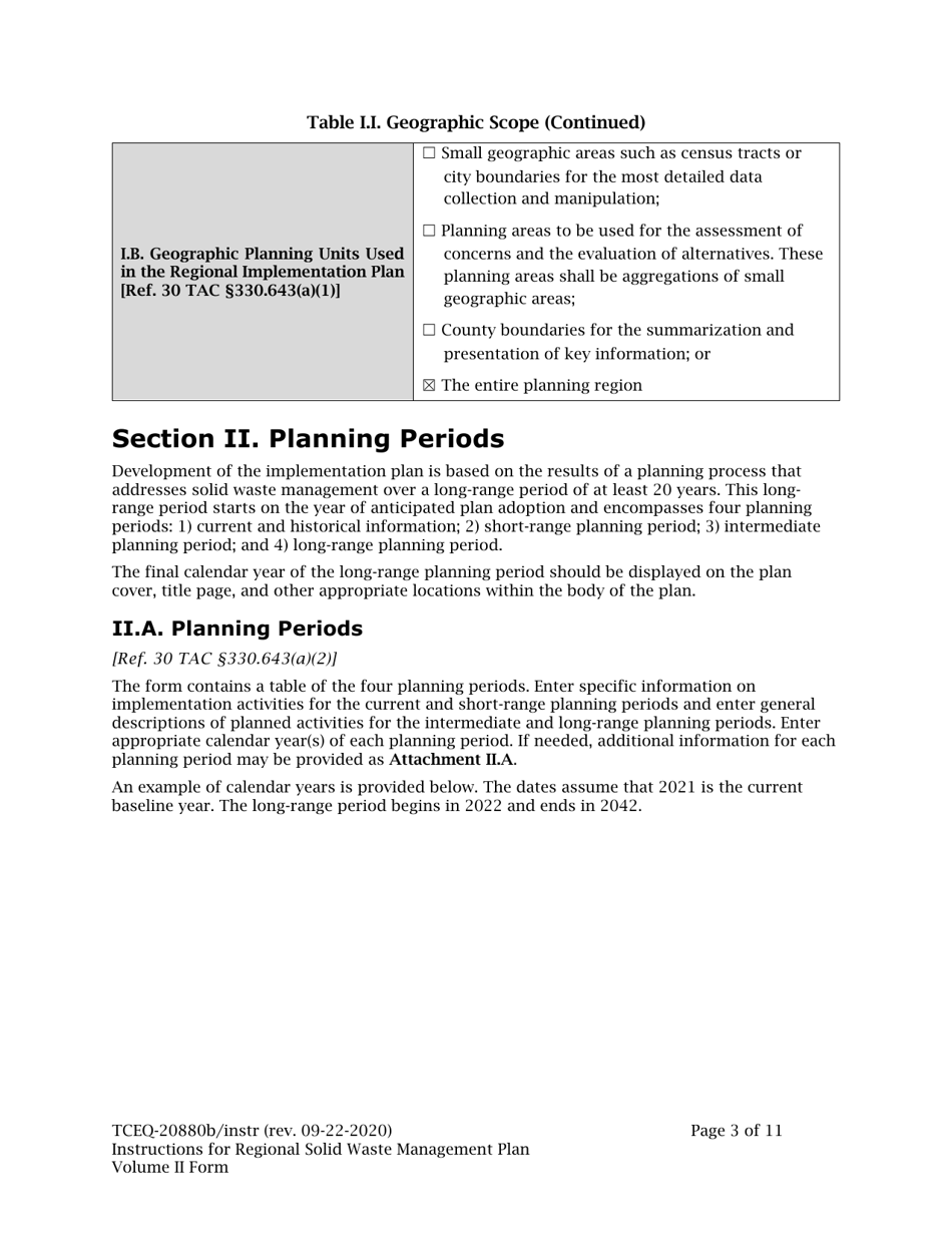 Instructions for Form TCEQ-20880B Regional Solid Waste Management Plan (Volume II) - Texas, Page 3