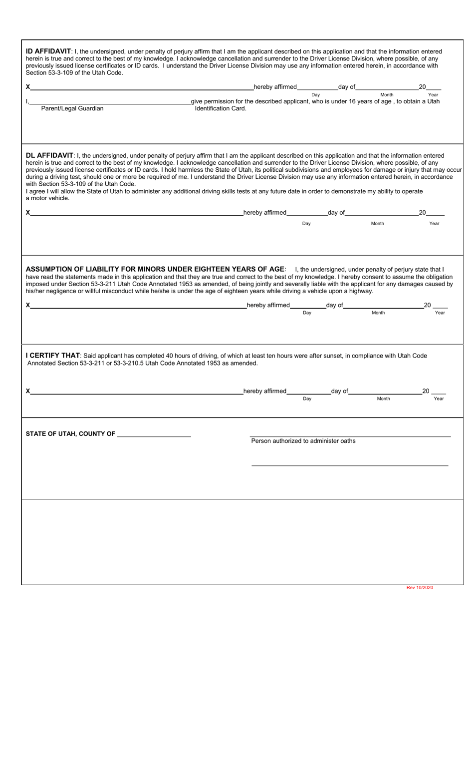 Utah Dld Affidavit Download Printable PDF Templateroller