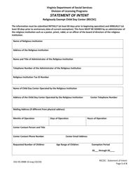 Document preview: Form 032-05-0088-10-ENG Statement of Intent - Virginia
