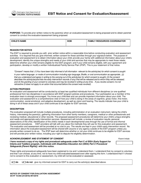 DCYF Form 15-054  Printable Pdf