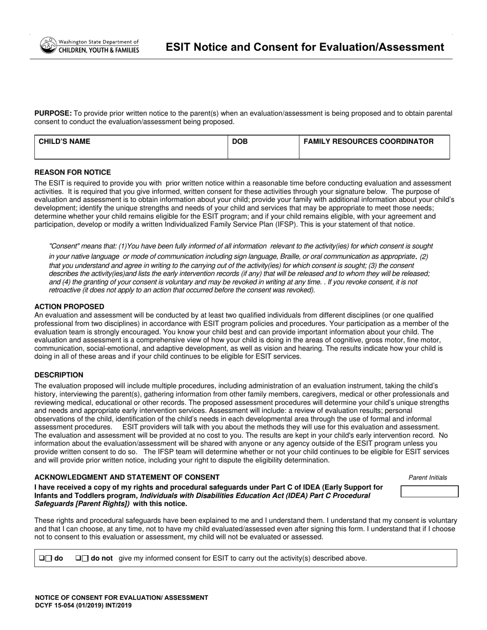 DCYF Form 15-054 Esit Notice and Consent for Evaluation / Assessment - Washington, Page 1