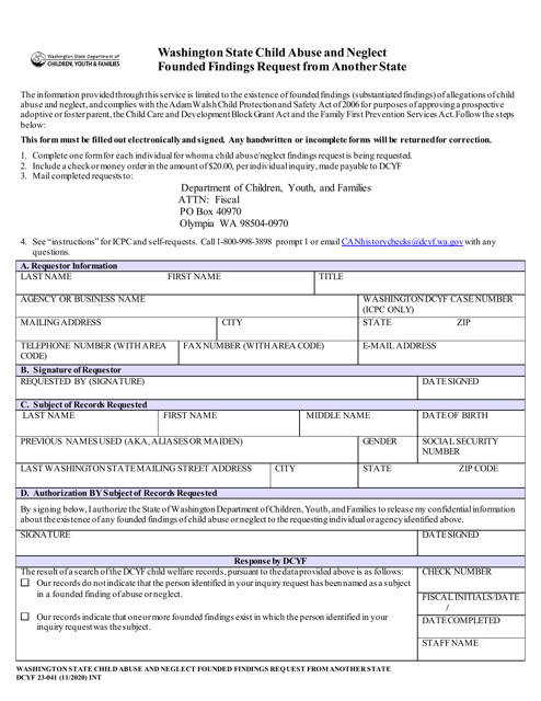 DCYF Form 23-041  Printable Pdf