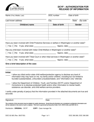Document preview: Form DOC02-363 Dcyf - Authorization for Release of Information - Washington
