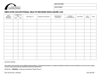 Document preview: Form DOC03-232 Employee Occupational Health Records Disclosure Log - Washington