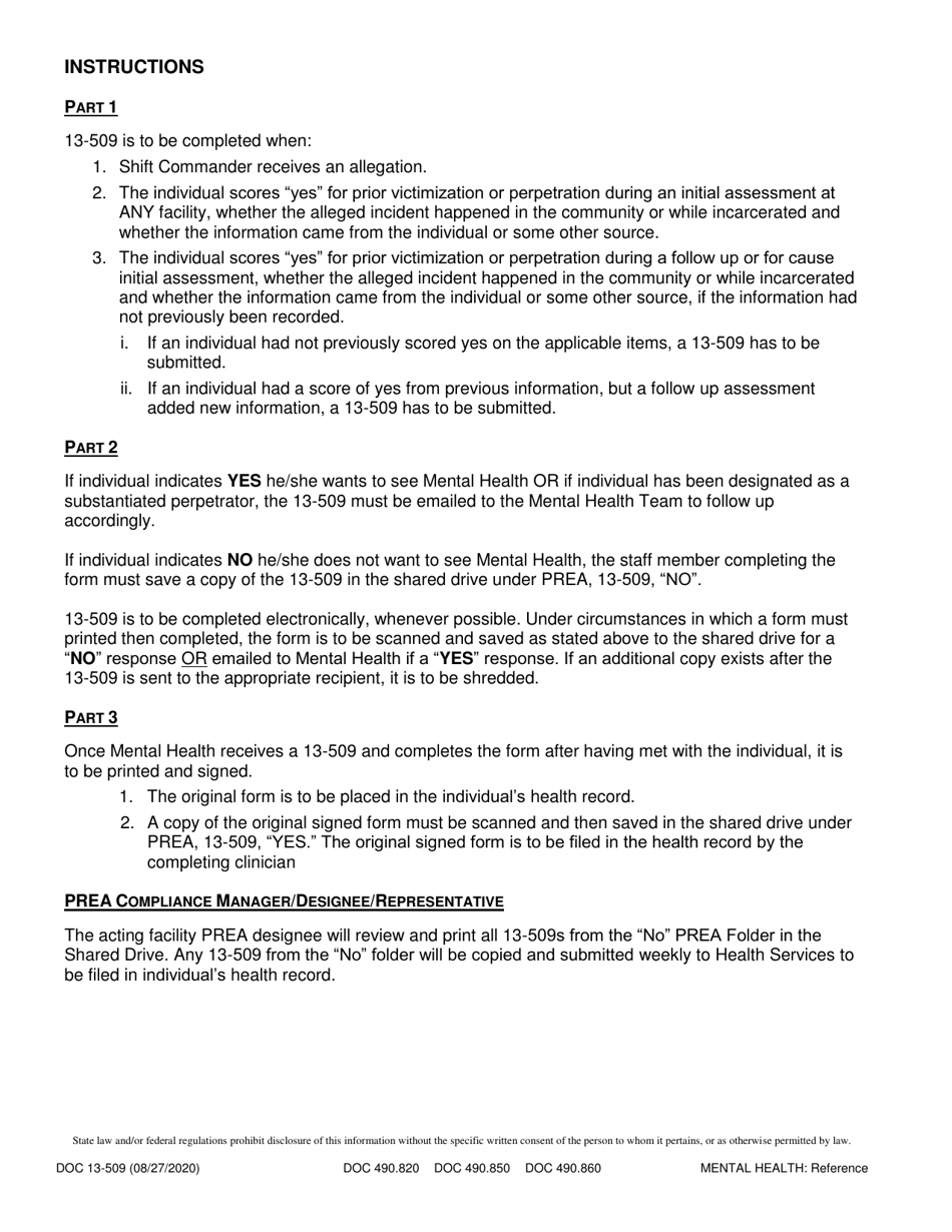 Form DOC13-509 Prea Mental Health Notification - Washington, Page 2