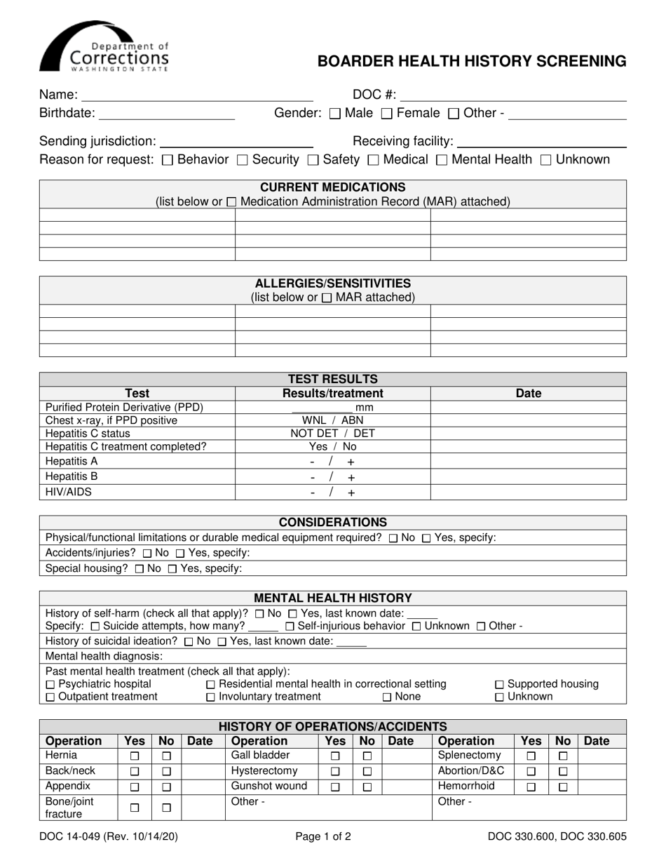 Form DOC14-049 Download Printable PDF or Fill Online Boarder Health ...