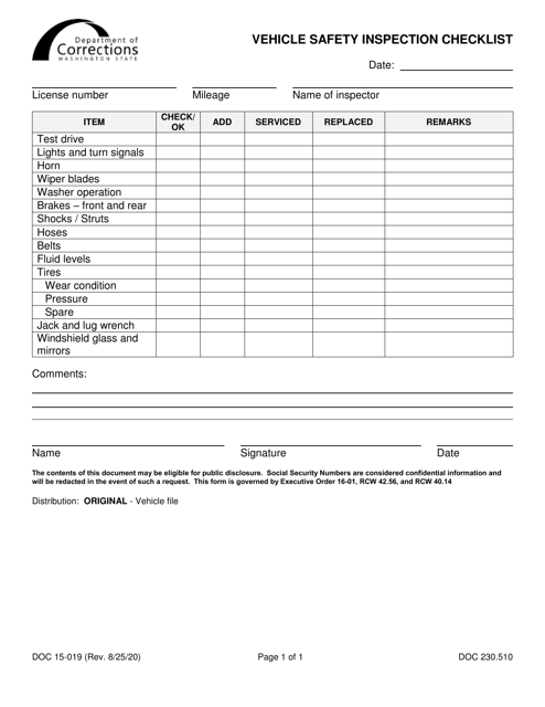 Form DOC15-019  Printable Pdf