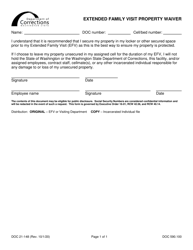 Document preview: Form DOC21-148 Extended Family Visit Property Waiver - Washington