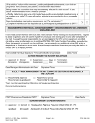 Form DOC21-417ES Extended Family Visit Facility Action - Washington (English/Spanish), Page 3