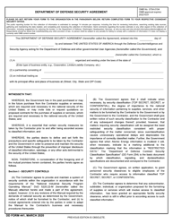 Document preview: DD Form 441 Department of Defense Security Agreement