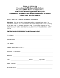 Application for Return-To-Work Supplement Program - California, Page 2