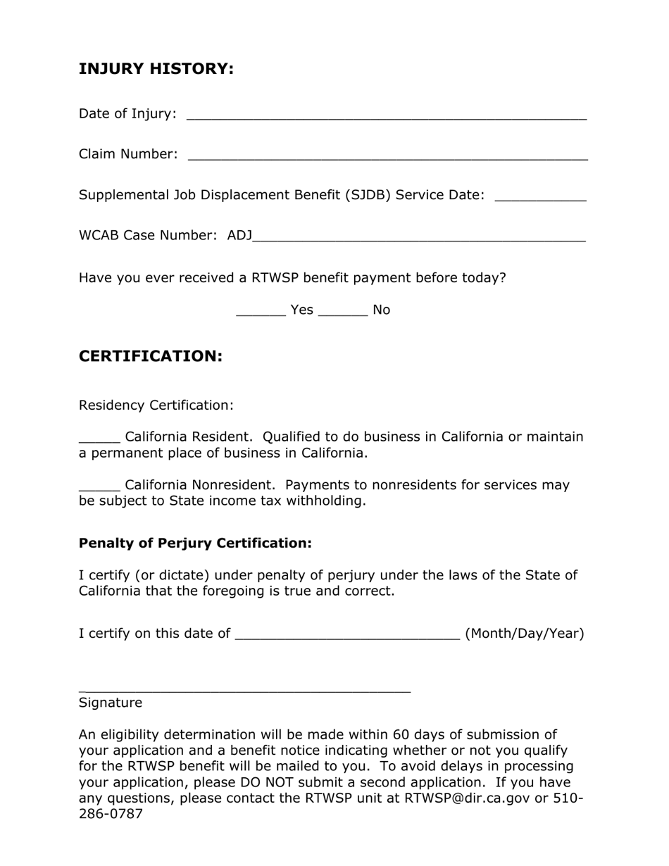 Application for Return-To-Work Supplement Program - California, Page 3