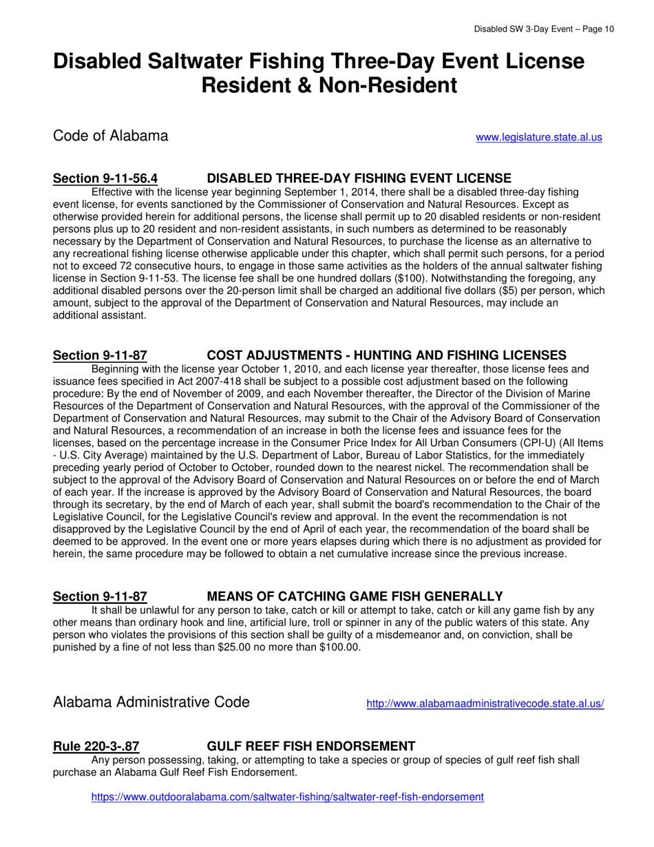 Disabled Saltwater Fishing Three Day Event License - Alabama, Page 10