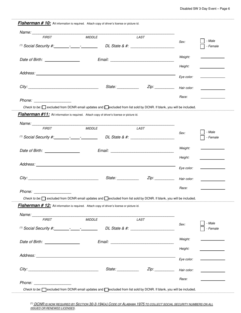 Disabled Saltwater Fishing Three Day Event License - Alabama, Page 6