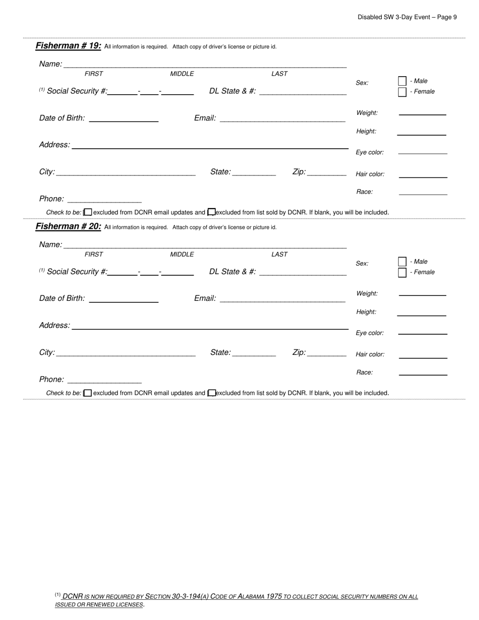 Disabled Saltwater Fishing Three Day Event License - Alabama, Page 9