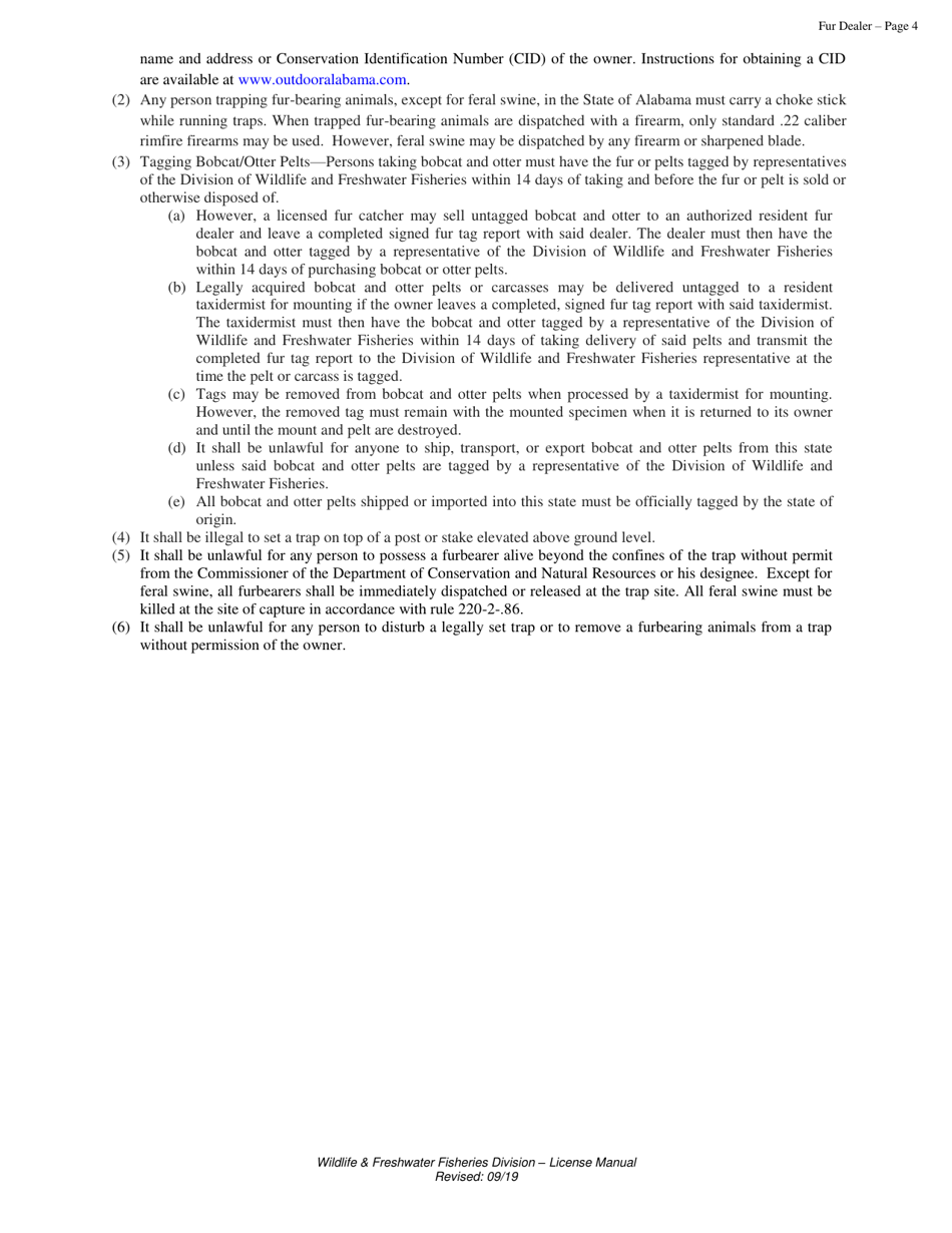Alabama Fur Dealer License Fill Out, Sign Online and Download PDF