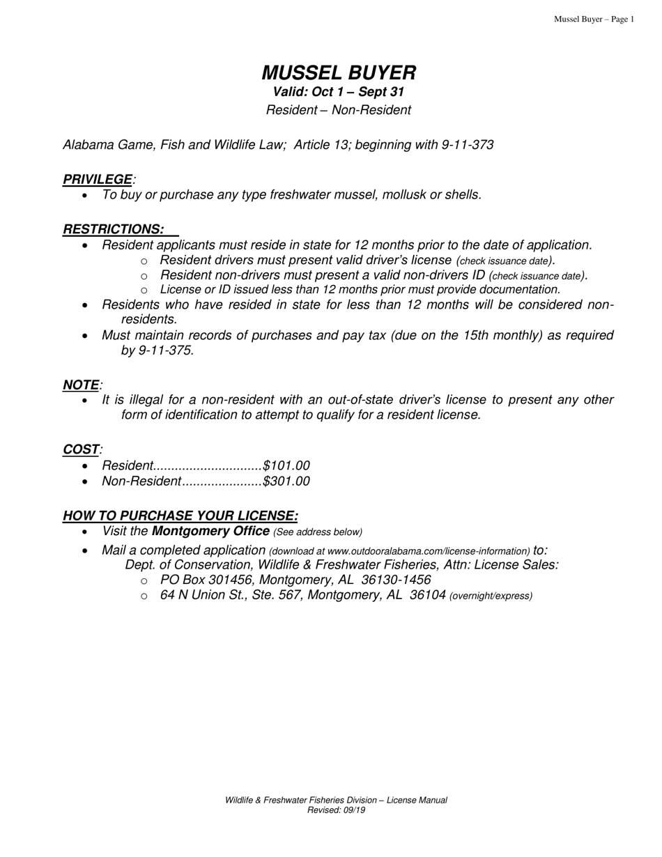 Mussel Buyer License - Alabama, Page 1