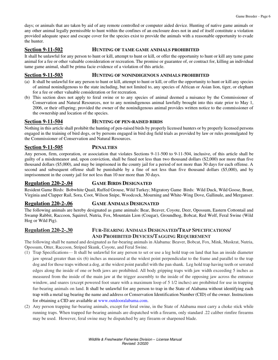 Game Breeder License - Alabama, Page 6